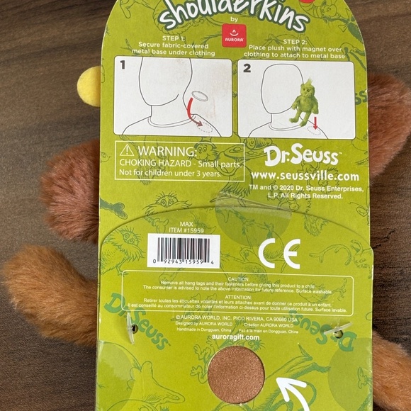 NWT Dr Seuss The Grinch Shourlderkins MAX DOG Magnetic Shoulder Plush Toy 2020 - Picture 6 of 11